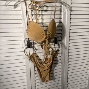 Metallic Gold Ring-Detail two Piece Swimsuit